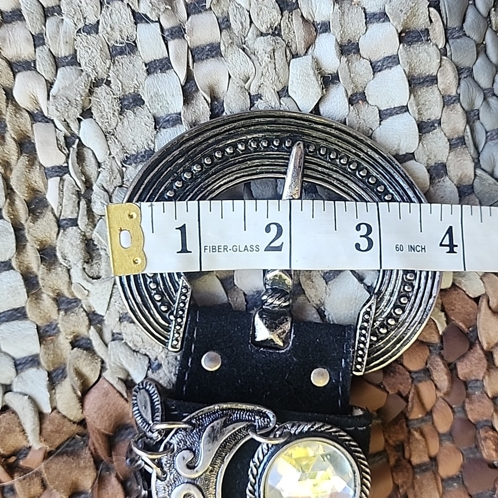 Western Boho Suede Metal Rhinestone Chunky Belt - Picture 10 of 11